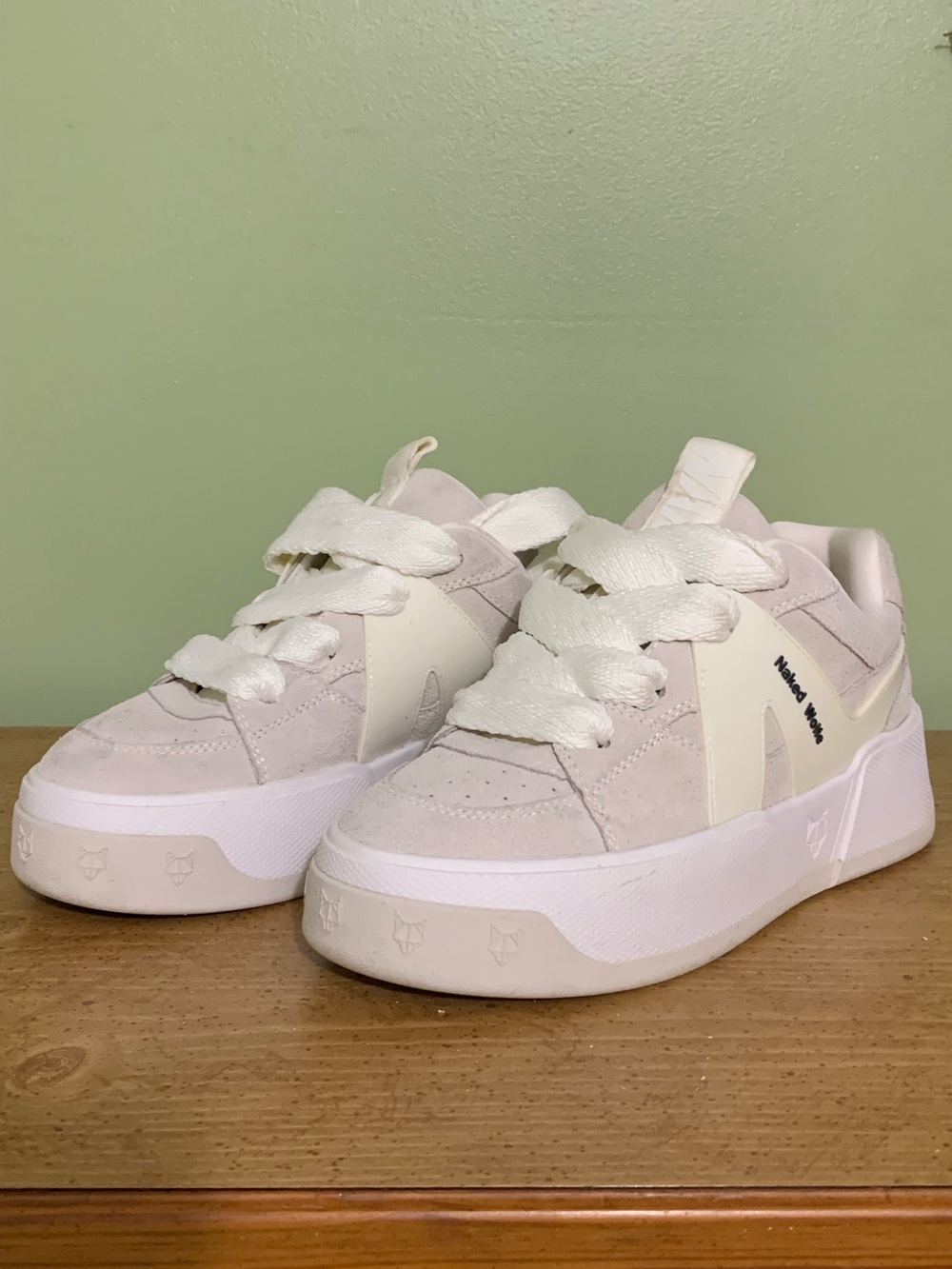 NAKED WOLFE Cali Suede Platform Trainers in Cream Women's 10